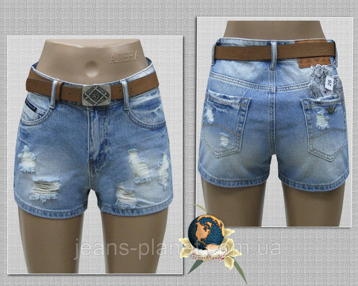 Шорти жіночі джинсові рвані з ременем блакитного кольору, фото 1