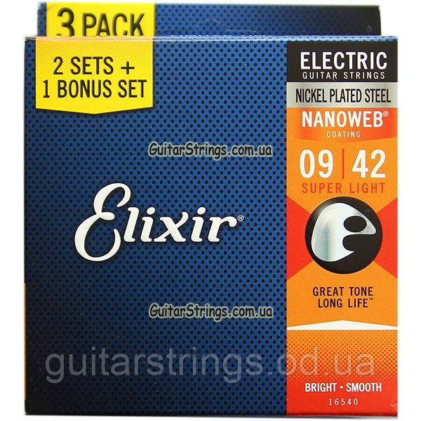 Струны Elixir 16540 Nanoweb Super Light 9-42 3 sets