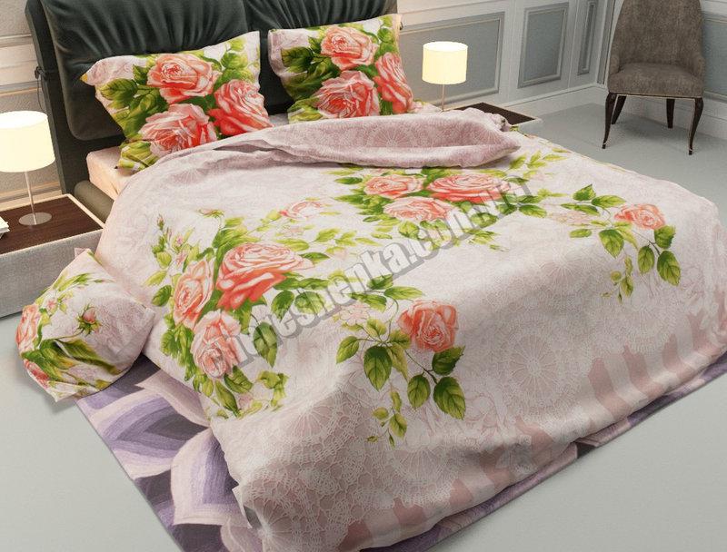 Бежевий євро комплект красивого постільного з трояндами 200х220 з бязі Gold бавовняний антиалергенний, Черешенька