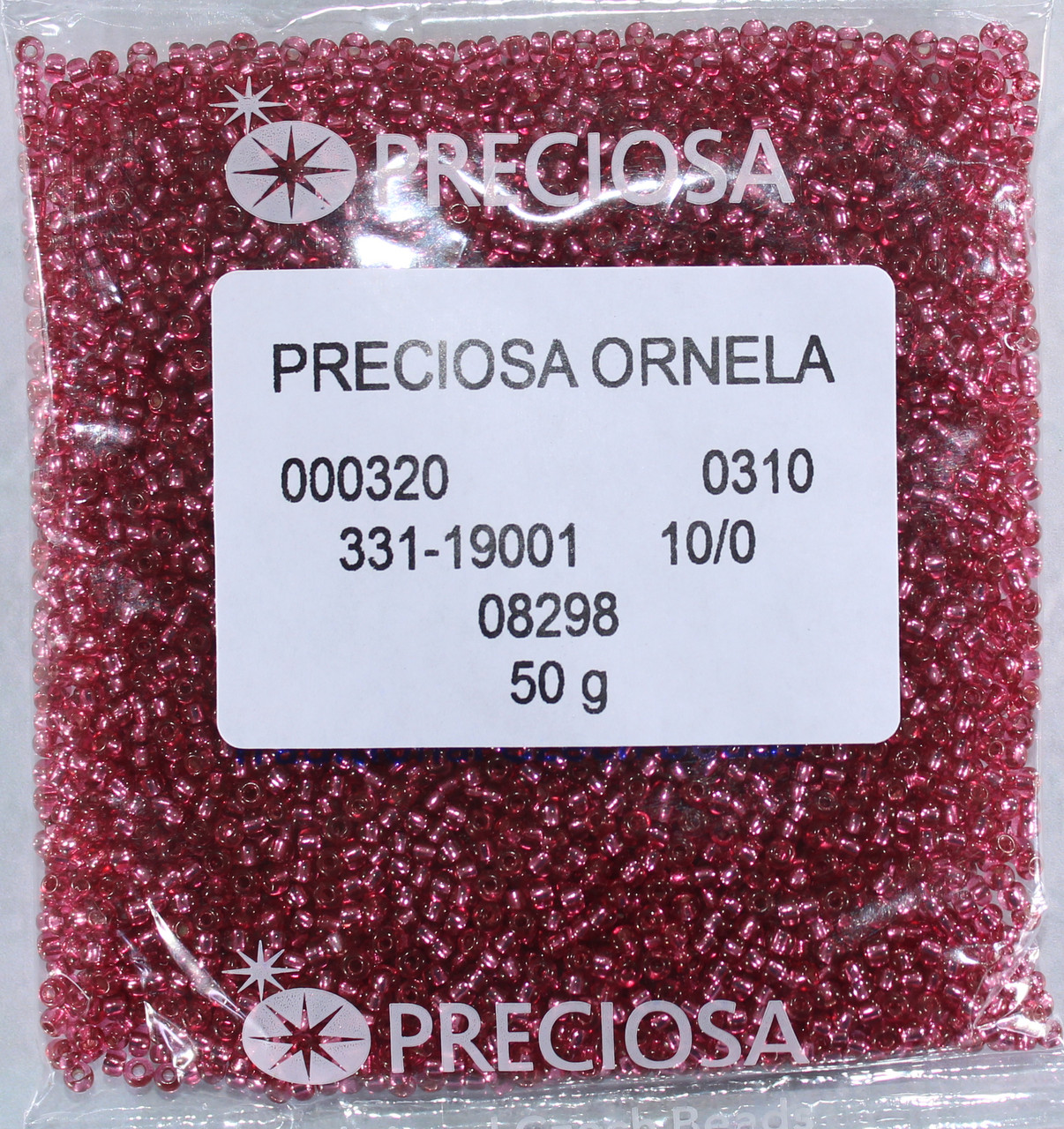 Бісер 10/0, No08298 малиновий, срібна серединка (уп.50 грамів)