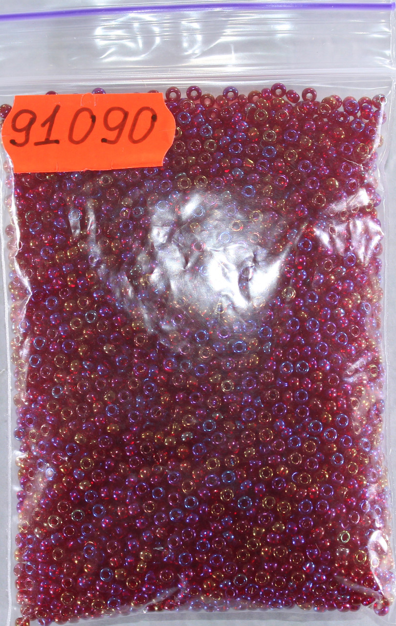 Бісер 10/0, №91090 червоний, прозорий, райдужний  (уп.50 грам), фото 1