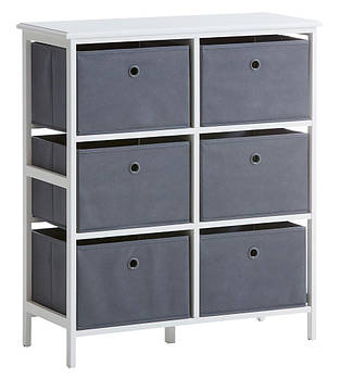 Комод із 6 тканинними шухлядами біло-сірий 