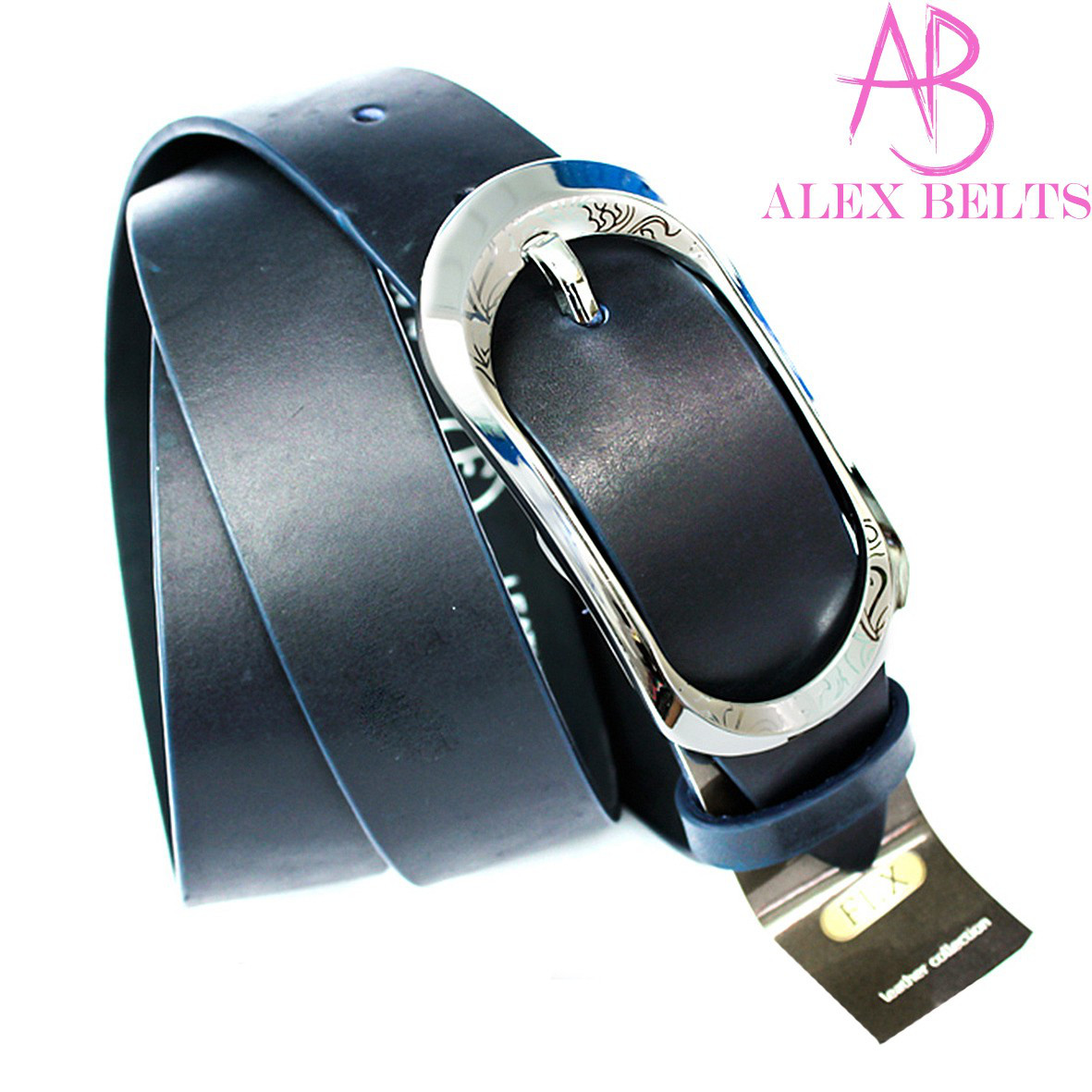 Ремінь жіночий джинсовий (casual) гладка шкіра на шпенику (темно-синій) 35 мм-купи оптом в Одесі