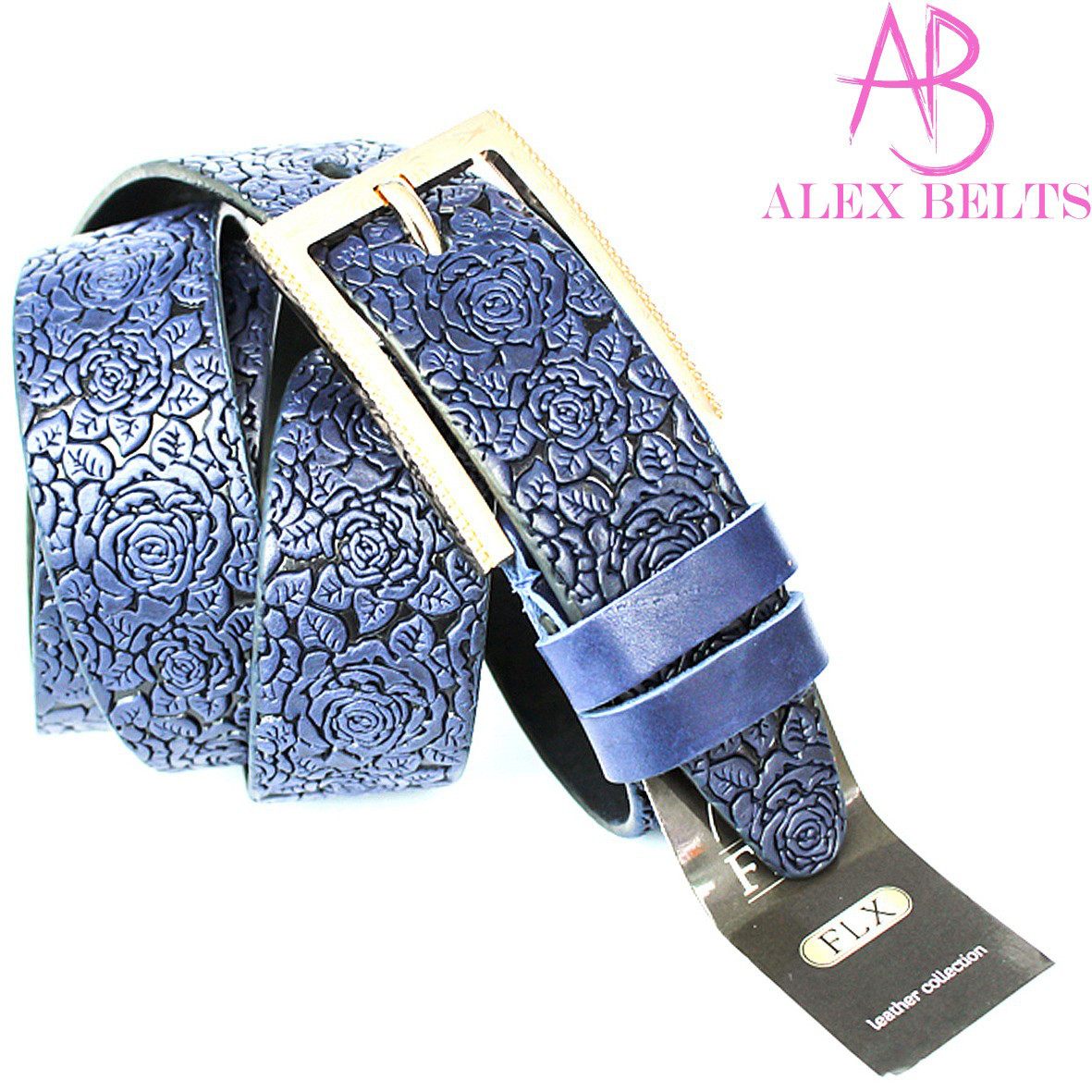 Ремінь жіночий джинсовий (casual) тиснена шкіра на шпенику (синій) 35 мм-купити гуртом в Одесі