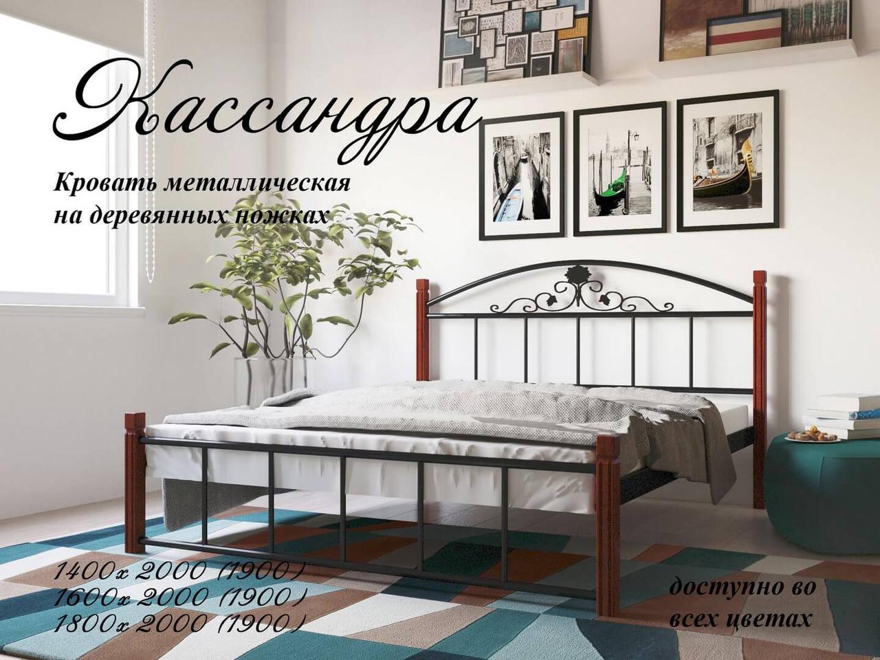 Металеве ліжко Кассандра на дерев'яних ногах, Можливість вибору кольору та структури фарбування 140х190
