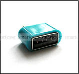 Бірюзовий перехідник конектор OTG Micro USB-USB компактний (2 см) для під'єднання аксесуарів до планшета, фото 2