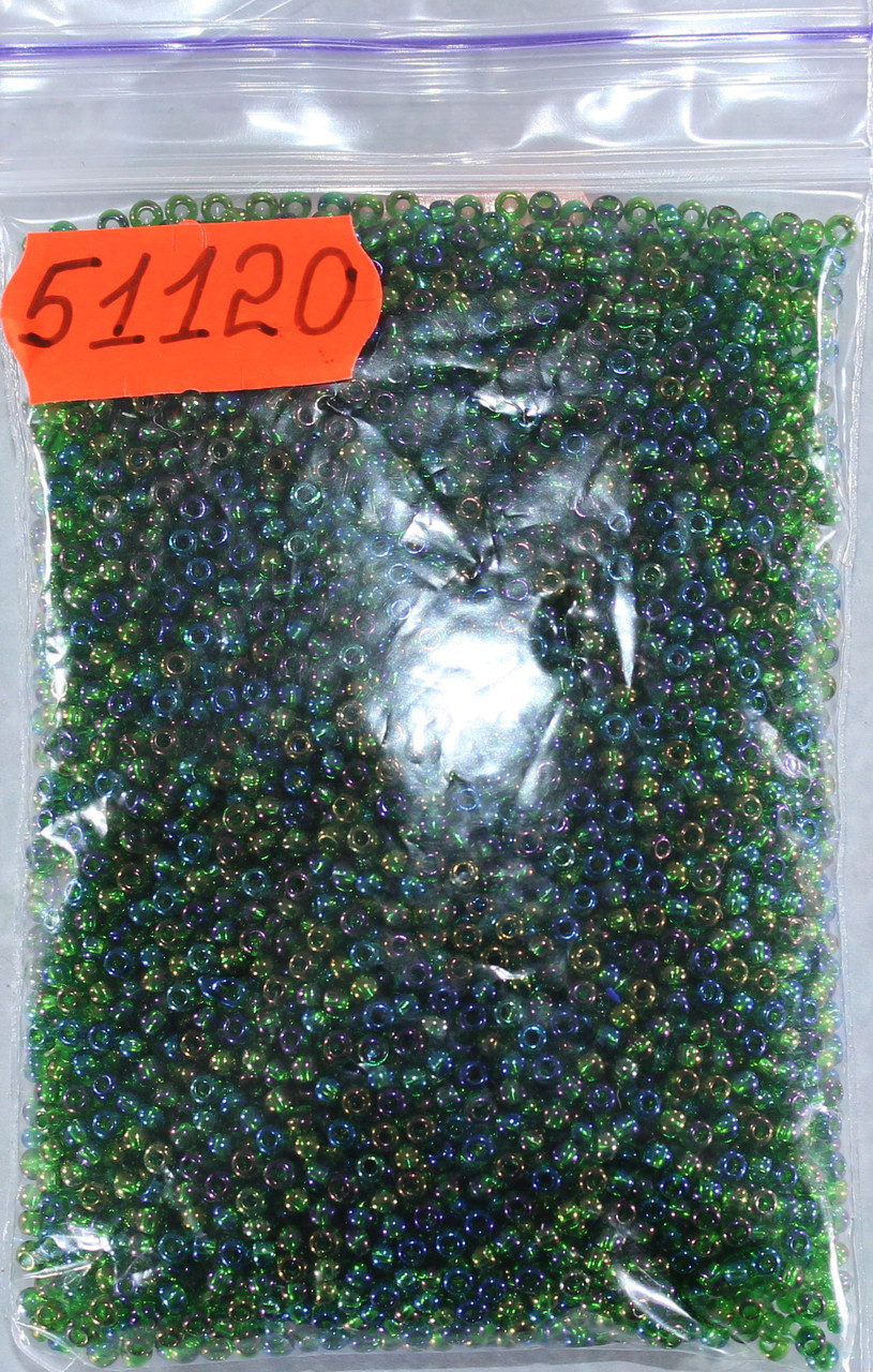 Бісер 10/0, No51120 зелений прозорий райдужний (пач.50 грамів), фото 1