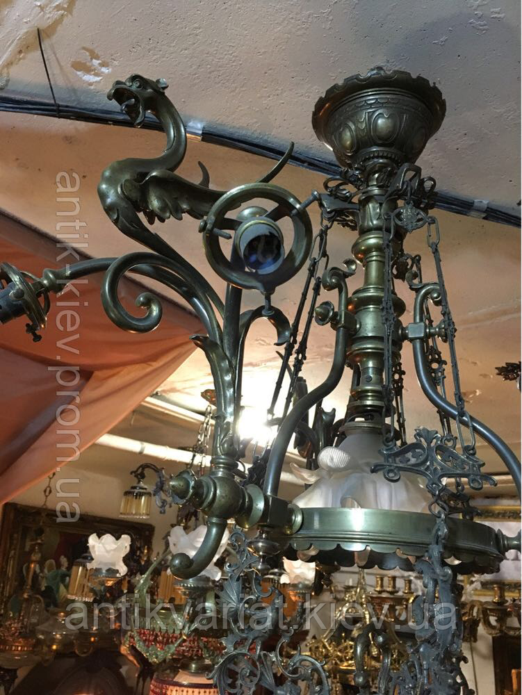 Антикварная бронзовая старинная люстра светильник лампа антикварная мебель антиквариат Украина Киев Одесса - фото 4 - id-p732141602