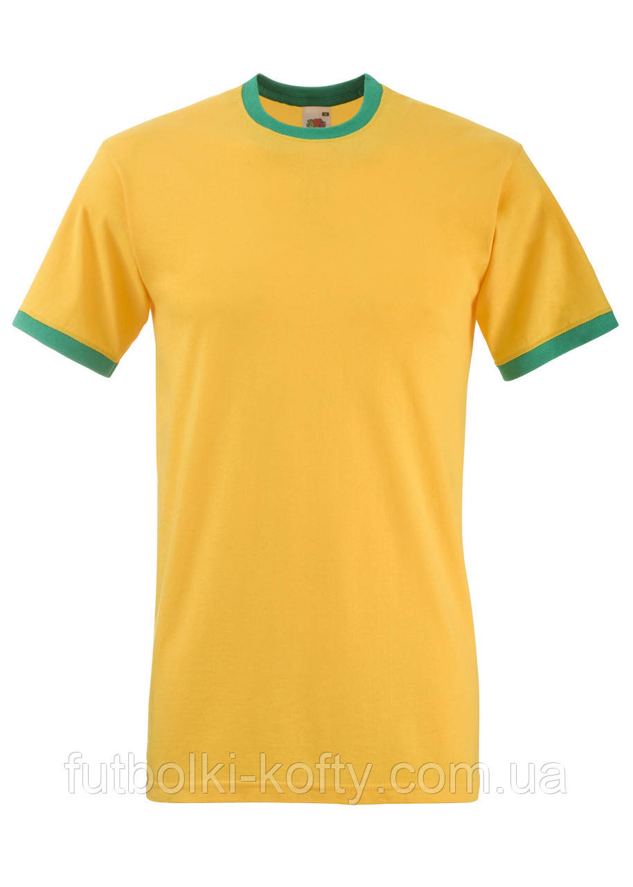 Жовта чоловіча футболка з зеленою окантовкою Valueweight Ringer Fruit of the Loom 2XL, Молодіжний, фото 1