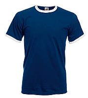 Чоловіча футболка з кольоровою окантовкою Fruit of the loom Темно-синій/Білий 61-168-22 Xl