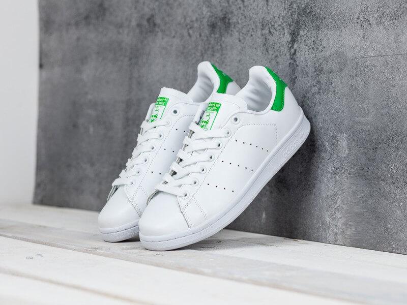 Кросівки Adidas Stan Smith білі з зеленим (Адідас Стін Сміт білі жіночі і чоловічі розміри 36-45)