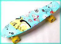 Скейт-піні борд Penny board 22 Original з малюнком Котики Рибки на колесах, що світяться