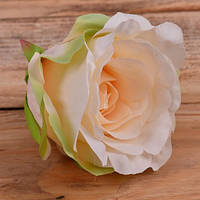 Головка троянди персик із зеленню 8 см Квіти штучні