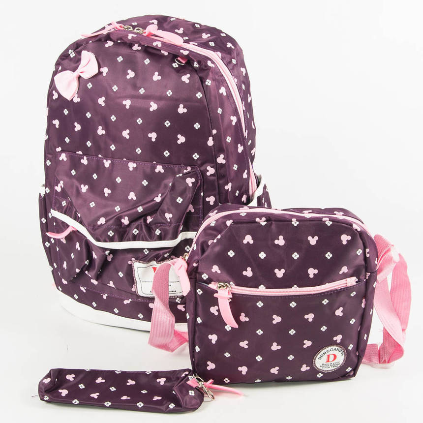 Оптом шкільний/прогулянковий рюкзак для дівчаток 3 в 1 - вишневий - 6-8325-2, фото 1