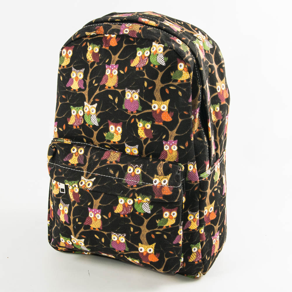 Оптом рюкзак прогулянковий з совами - чорний - 12-623