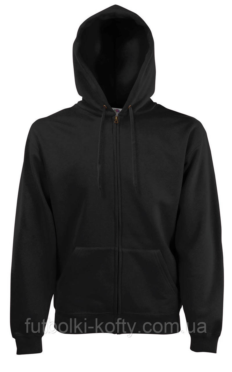 Толстовка чоловіча чорна кофта з капюшоном на блискавці Cl. hooded sweat jacket Fruit of the Loom,M, фото 1