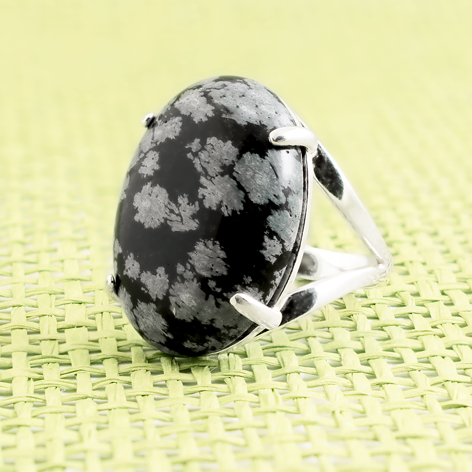 Обсидіан сніговий, 25*18 мм., срібло 925, кільце, 118КО