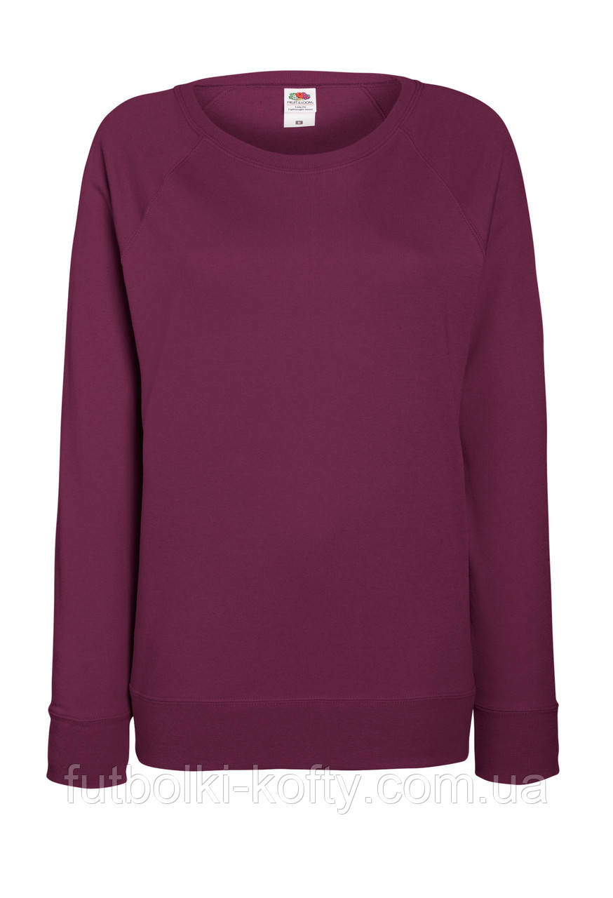 Світшот жіночий бордовий светр легкий Lightweight raglan Fruit Of The Loom,XS, фото 1