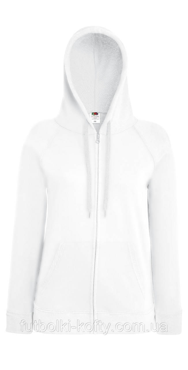 Жіноча біла толстовка з капюшоном на блискавці Lightweight hooded jacket lady-fit Fruit of the Loom,L, фото 1