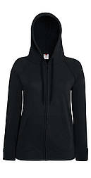 Жіноча чорна толстовка з капюшоном на блискавці Lightweight hooded jacket lady-fit Fruit of the Loom,XS
