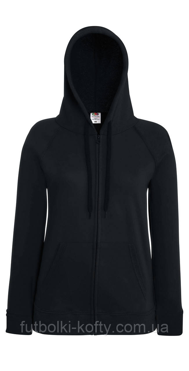 Жіноча чорна толстовка з капюшоном на блискавці Lightweight hooded jacket lady-fit Fruit of the Loom,XS