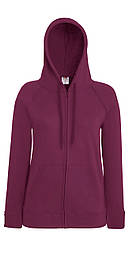 Жіноча бордова толстовка з капюшоном на блискавці Lightweight hooded jacket lady-fit Fruit of the Loom,XS