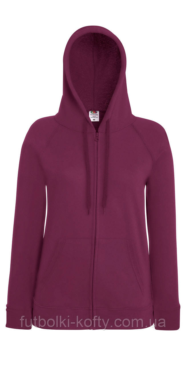 Жіноча бордова толстовка з капюшоном на блискавці Lightweight hooded jacket lady-fit Fruit of the Loom,XL, фото 1