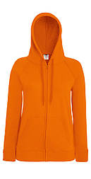 Жіноча оранжева толстовка з капюшоном на блискавці Lightweight hooded jacket lady-fit Fruit of the Loom,XS