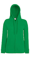 Жіноча зелена толстовка з капюшоном на блискавці Lightweight hooded jacket lady-fit Fruit of the Loom,XS