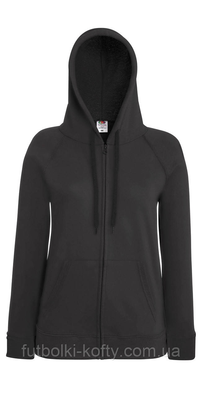 Жіноча сіра толстовка з капюшоном на блискавці (світлий графіт) Lightweight hooded jacket lady-fit Fruit of the Loom,2XL, фото 1