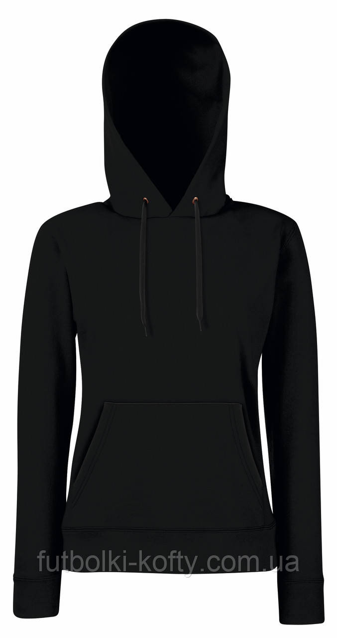 Толстовка жіноча чорна худі з капюшоном Classic hooded sweat Fruit Of The Loom,2XL, фото 1