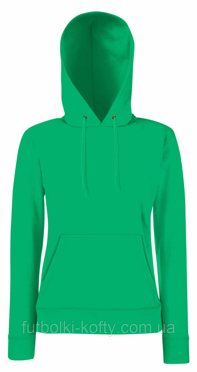 Толстовка жіноча зелена худі з капюшоном Classic hooded sweat Fruit Of The Loom,2XL, фото 1