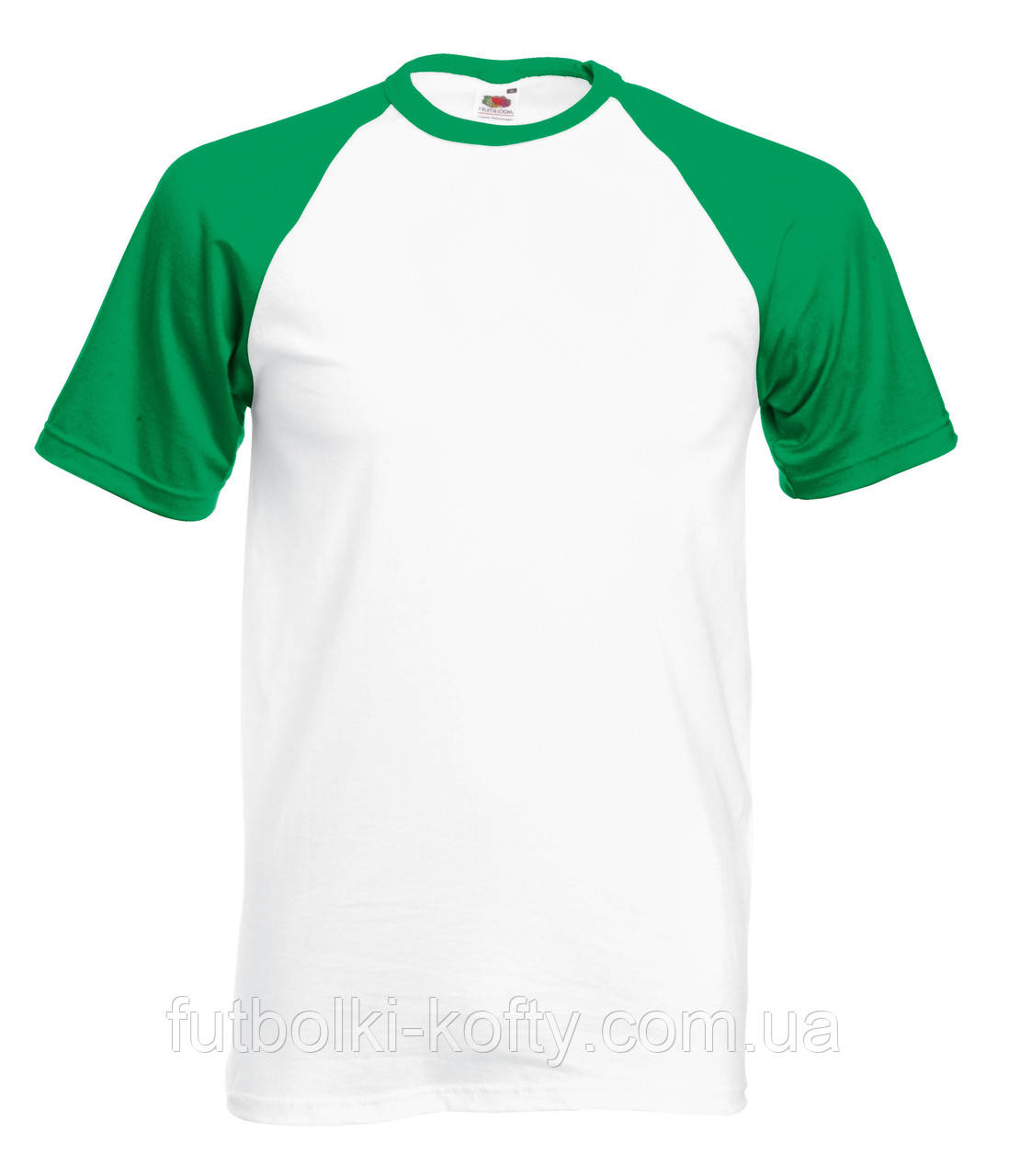 Футболка чоловіча біла / зелена з кольоровими рукавами Valueweight baseball Fruit of the Loom, фото 1