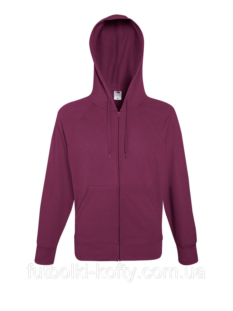 Чоловіча толстовка бордова кофта на блискавці з капюшоном Lightweight hooded sweat jacket Fruit of the Loom,S