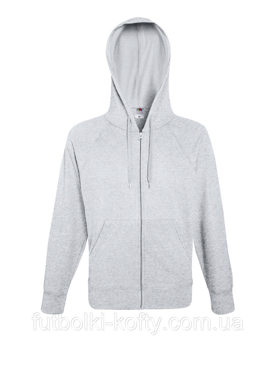 Чоловіча толстовка сіра кофта на блискавці з капюшоном Lightweight hooded sweat jacket Fruit of the Loom,L, фото 1