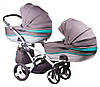 Коляска 2 в 1 для двійні Junama Chess DUO 03 сірий (льон) - біла вставка (шкіра), фото 2
