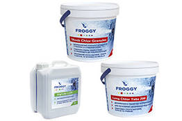 FROGGY™: Long Chlor, 1 кг; Shock Chlor, 0.9 кг; Algicid L210, 1 л