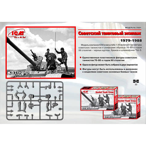 Набір пластикових фігур. Радянський екіпаж танка 70-80-х рр. 1/35 ICM 35601, фото 1