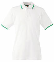 Мужская футболка рубашка поло с полосками 63-032-0 Шелкография, XXL, Без рисунков и надписей, Прямой, Белый/Ярко-зеленый