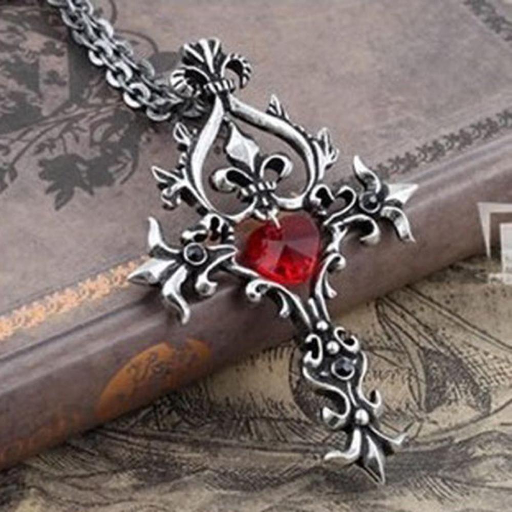 Хрест із червоним каменем у формі серця, фото 1