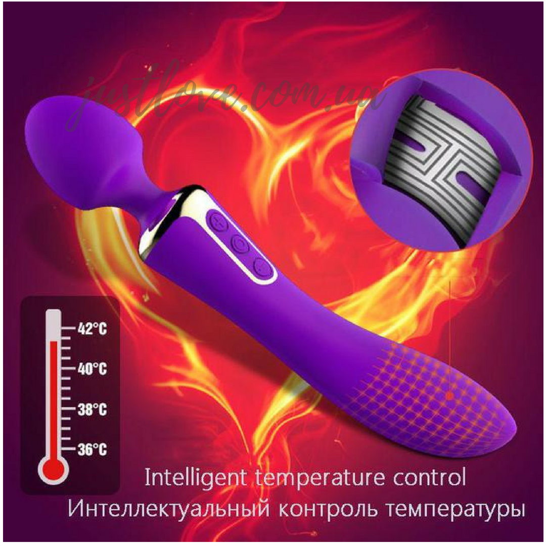 Вібромасажер Leten AV Heat Purple двосторонній з підігрівом