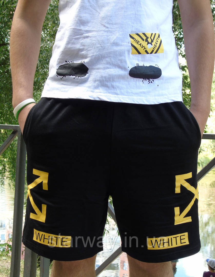 Чорні стильні шорти off white yellow logo