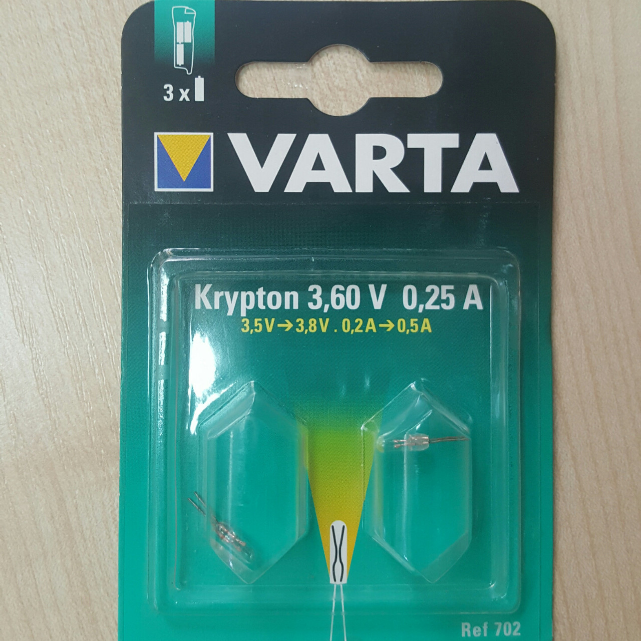 Лампочка Varta 702 для ліхтаря, криптон, 3.6, 0.25 А