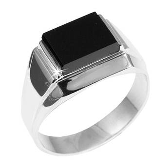 Чоловічий перстень срібний гладенький з чоним оніксом