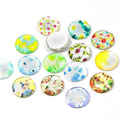Кабошони Квіти Скляні, Круглі, Мікс, 10х3.5мм, 10 шт