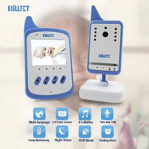 Відеоняня Baby Monitor BILLFET з акумулятором у дитячому та батьківському блоках. Сині