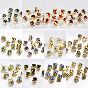 Різнобарвні стрази в золотій оправі в карусельці , фото 3