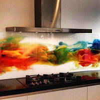 Скляний фартух для кухні із зображенням диму в кольорових променях світла