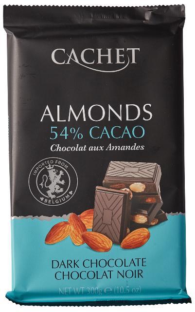 Чорний шоколад Cachet №44 з мигдалем, 300г 12шт/ящ