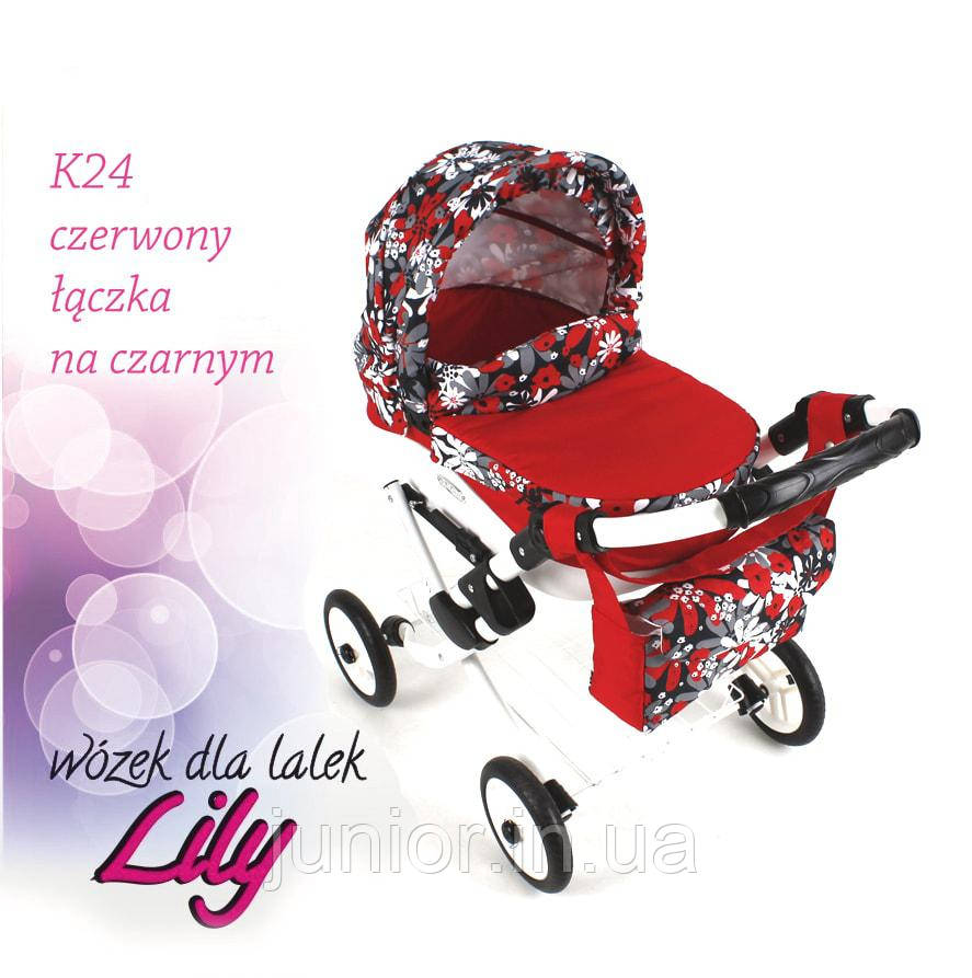 302 Лялькова коляска LILY TM Adbor (К24, червоний, нові квіти на чорному)
